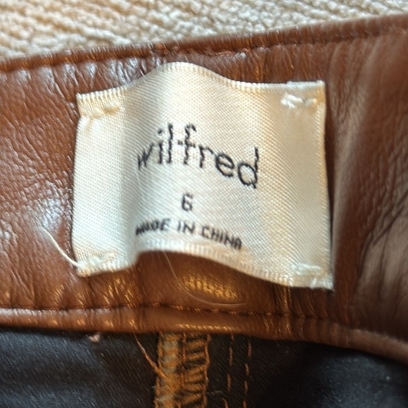 WILFRED x ARITZIA The Melina Pant High Waisted Vegan Leather Cognac Brown {P36} - Picture 9 of 12
